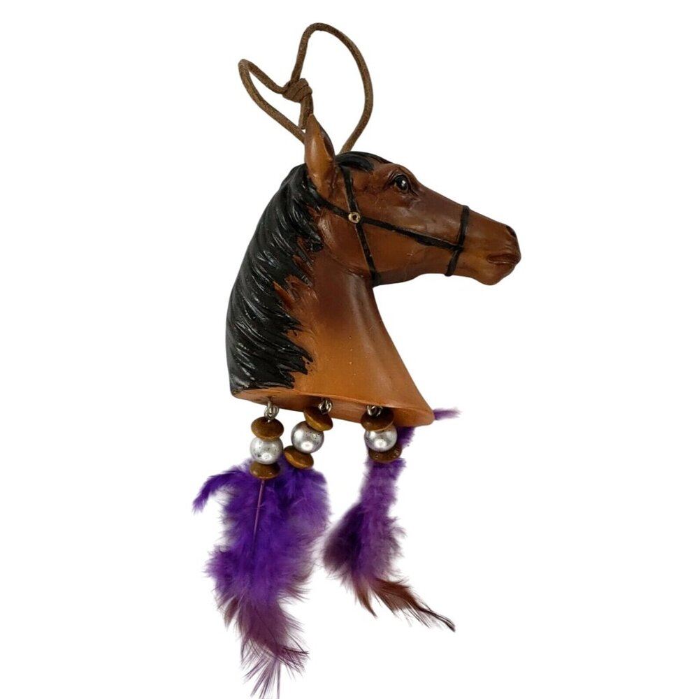 Horse Head Ornament With Purple Feathers Hanging Decor Western Christmas Decor